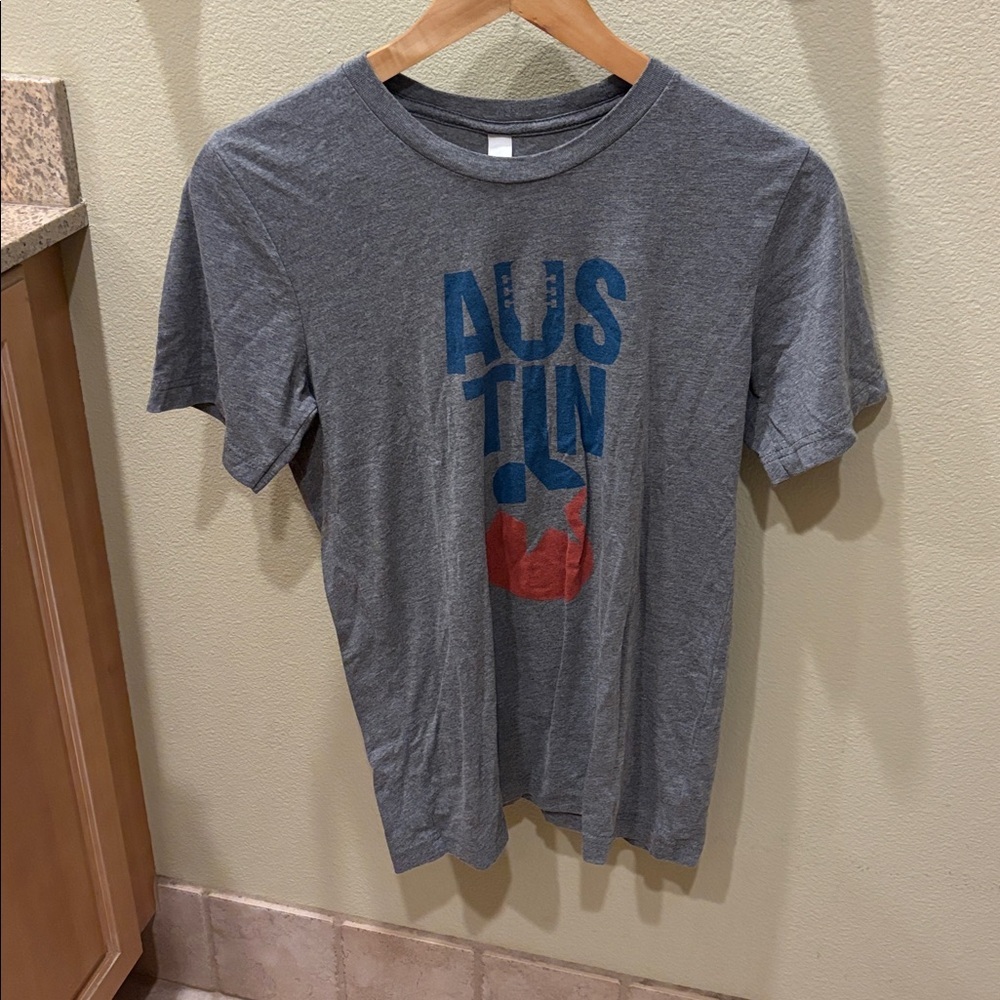 Austin tee shirt Bella Canvas Gray Tee with Blue Graphic